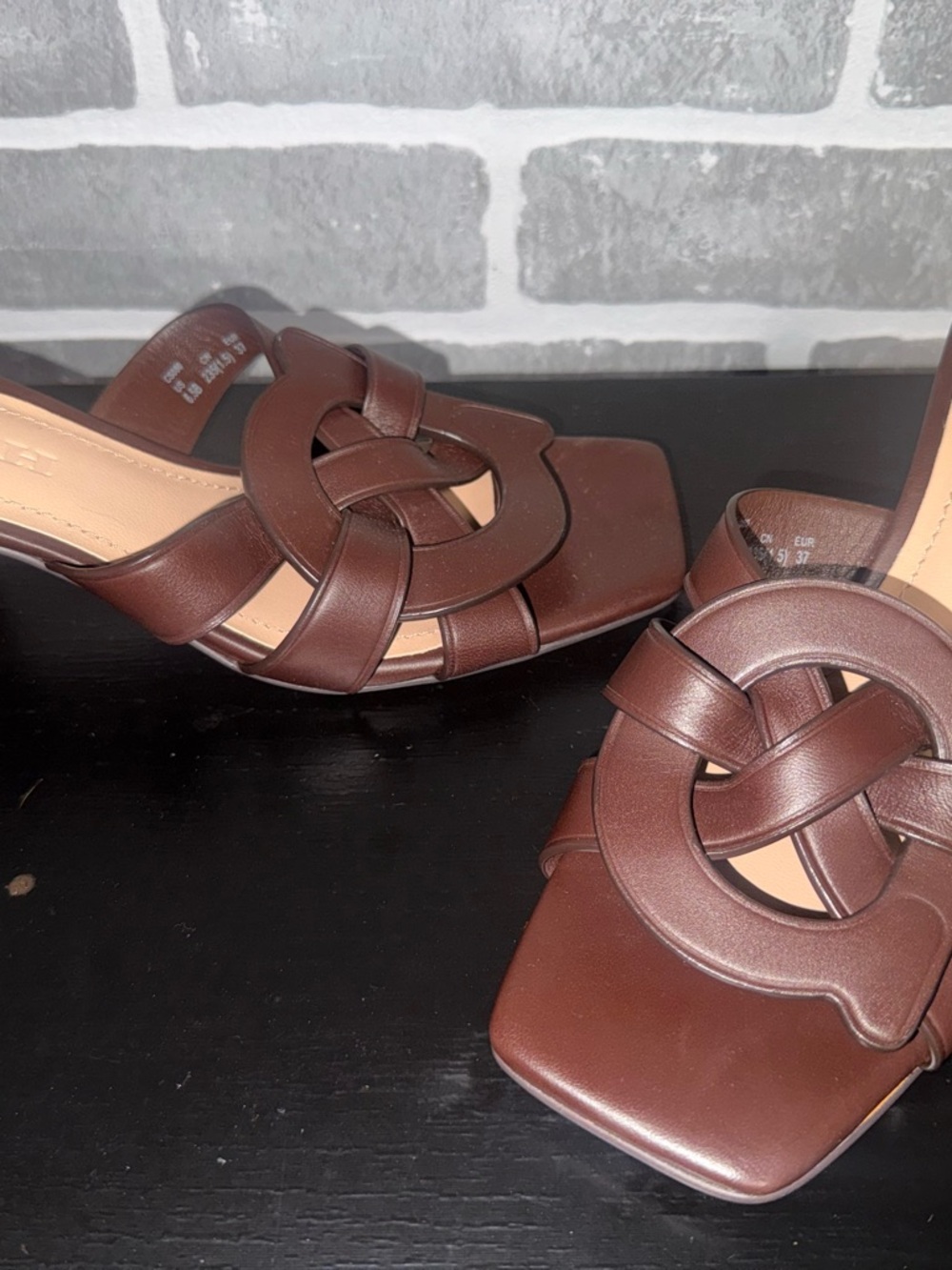 Coach Brown Leather Knot Square-Toe Slide Heels